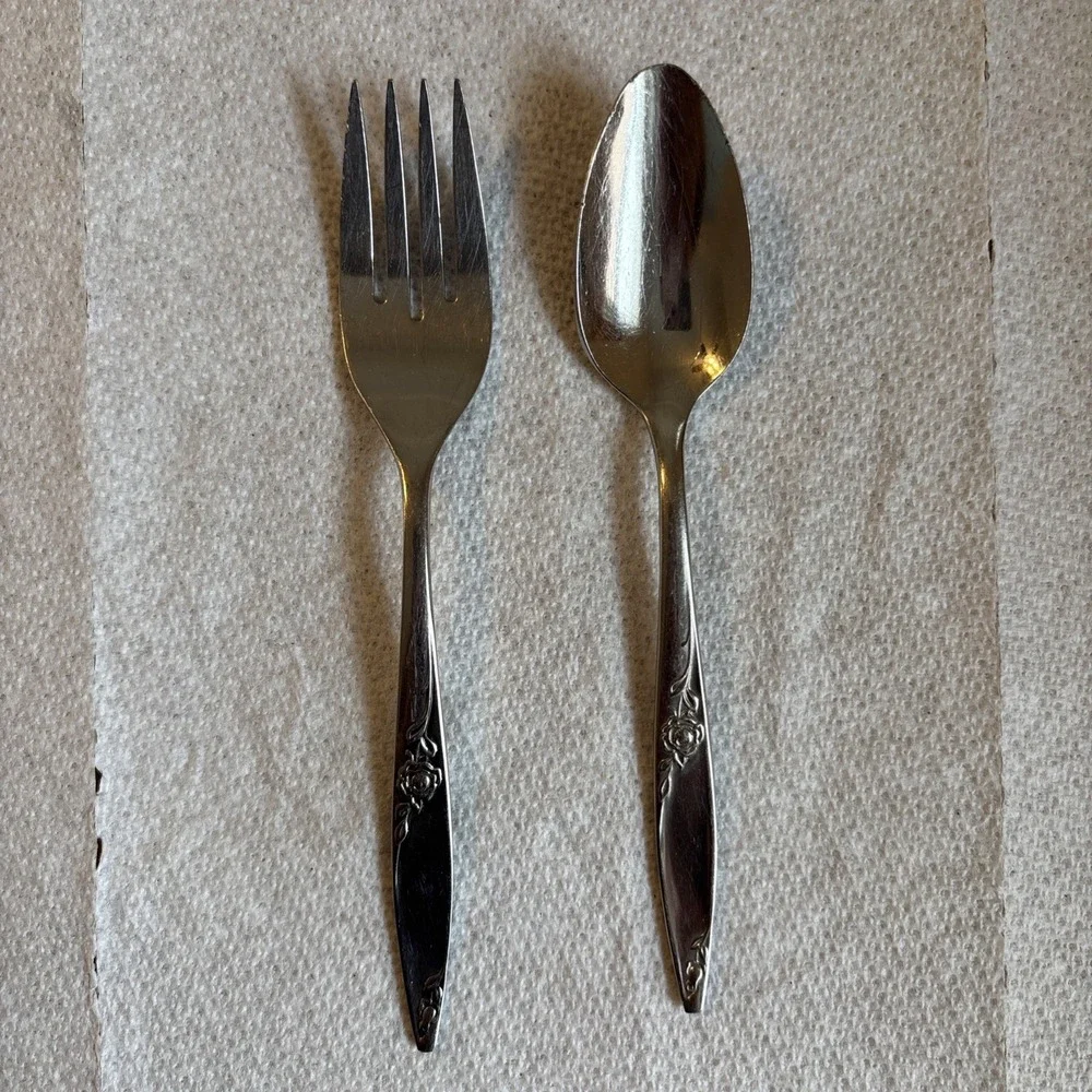 Oneida West Bend TWILIGHT ROSE Stainless Flatware 1 Teaspoon 1 Fork